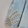 Kobiety damskie Diamond Studded ręcznie koralikowymi wysoką talią odchudzającą szeroką nogi dżinsów 2024 Summer Elastic Jean Kobieta