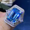 Cluster Anneaux Pansysen Vintage Silver 925 Bijoux 10x14mm Emerald Cut Aquamarine Ring 18k White Gold plaqué anniversaire Women Gift