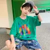 Tシャツ新しい到着男の子のためのTshirts Kid Korean Caruct Painting Print Graffiti Pattern Children's Clothes Cotten Loose Students Tshirts