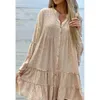 Vestidos informales Boho Dot estampado Camisa suelta Vestido Mujeres 2024 Fashion de primavera Poschwork V-Eck Flare Manga A-Line Beach Fiest