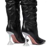 Boots 2024 Winter Ladies High Heel Black Thigh Clear Pointed Toe Over The Knee Boot Women Shoes Long With Heels