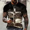 T-shirts voor mannen christelijke t shirts oversized t-shirt Gothic Jezus Christus kruis 3d print o-neck tops vintage hiphop korte sleve mannen kleding t240419