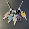 2024 New Fashion Hip Hop Men Boy Charms Jewelry Cool Rock Punk Iced Out Bling Full Cubic Zircon Two Tone Lightning Bolt Necklace