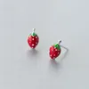 Studörhängen MloveAcc 925 Sterling Silver Earring Fashion Söt Tiny Sweet Little Strawberry Presents for Girls Kids Lady