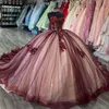 Bourgogne Princesse Quinceanera Robes Sweetheart Perged Appliquée Robffle Prom Ball Robe Quinceanera Tulle Sweet 15 Masquerade Robe