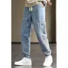 Männer lose Jeans, übergroße Jeans, koreanische Version von Hosen, Mode Casual Cropped Hosen Modeklassiker Hong Kong Style Cargo -Jeans