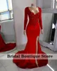 Robes de fête Luxury Red Diamonds Prom Robe 2024 Manches longues Cristaux de perles de perles Robe de soirée réception de mariage Robe de soirée