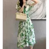 Abiti casual di base Donne Summer Leaf Stampa Chic Cintura elegante Abiti lunghi abiti lunghi Fashion V Neck Shor Slip Vacation Beach Dress Midi Vestitidos 240419