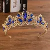 KMVEXO Baroque Gold Blue Color Crystal مجوهرات الزفاف مجموعات Rhinestone Tiaras Crown Marrings Netlace Set Wedding Dubai Jewelry 240419