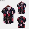 Herren lässige Hemden 2024 Hawaii Stil Männer Trend Roseabdruck Kurzarm Tops Man Holiday Männliche Strandhemd Bluse Streetwear