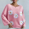 Maglietta da donna tees sexy fiore dolce sciolto top a maglia 2024 Nuovo maglione pullover a spalla ricamato