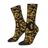 Chaussettes masculines nouveauté motif de fleurs dorées robe unisexe confortable confortable