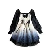 Casual Dresses Square Neckline Waist Shows Thin A-line Bow Tie Dress Princess Puffy Girl's Sweet Bubble Sleeve Flower Bud Short