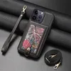Top Designer Leather Phone Cases Luxury Card holder function for iPhone 11 12 13 14 15 (pro max) with lanyard Fashion Designers Leather Back Full coverage Protection