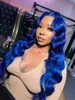 Navy Blue 13x4 Lace Front Body Wave Human Hair s Brazilian Colored HD Transparent For Women Pre Plucked 240408