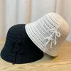 Berets Korean Version Instagram Spring/Summer Fisherman Hat Sweet Bow Knitted Bowl Sunshade And Sunscreen Bucket