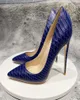 Marineblauw odile effect patroon vrouwen schoenen sexty teen hak schoenschoen chic dames geprinte slip op stiletto jurk pompen maat 33-454728401