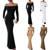 Casual Dresses Spring Autumn Women Solid Dress Elegant Sexy BodyCon Slim Off Shoulder Maxi Long 2024 Evening Party Gown