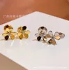 High grade designer Vancleff Mini Clover Earrings for Women 925 Sterling Silver Plated 18K Gold Glossy Face with Diamond Petals Simple and Elegant Style Earrings