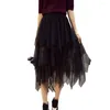 Skirts Midi Skirt With Irregular Mesh Hem Elegant Women's Tulle High Waist Elastic Band Tiered For Streetwear