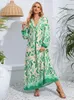 Casual Dresses Fashion Printed Swing Maxi Dress For Women Loose Pullover V-neck Long Sleeved Vestido 2024 Summer Lady Holiday Beach Robes