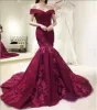 2024 Sukienki wieczorowe syreny Burgundii Off Cap Cap Tlewa koronkowe aplikacje z koralikami sukni balowe plus size formalna sukienka imprezowa