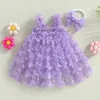 Robes de fille bébé filles 2pcs en mailles d'été bodys robe les tenues nouveau-nés sans manches 3D tulle tutu body combinaison Boumpers set d240419