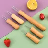 Forquetas Brochetas de cocina reutilizables de 4 Patatas de acero inoxidable con herramientas de pelado de maíz de madera de haya