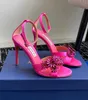 Роскошные дизайнерские мужчины Crystal aquazzura Margarita Sandals Shoes Floral-Embellisments Женщины шпильки на каблуках Lady Summer Luxury Walking Eu35-43 с коробкой