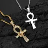 Colliers pendants ancienne amulette égyptienne anka croix bling cz pierre 18K or couleur plaquée de collier pendentif horus pour hommes 240419