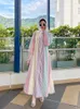 Vêtements ethniques Eid Stripe Kimono Abaya Dubai Luxury 2024 Turkey Muslim Modest Shirt Robe Kebaya Islam For Women Robe Femme Musulmane