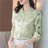 Womens Silk Shirt Spring New Fashionable and Elegant Style Polo Collar Long Sleeves Covering Belly Show Slim Top for Women