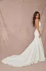 Deep V Neck Elegant Satin Mermaid Wedding Dresses Boho Simple Minimalist Garden Bridal Gowns Lace Court Train Sexy Backless Bride Fashion Robes de Mariee YD