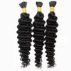 Deep Wave Brasilian Brasilian Human Perking Hair Bulk Hair non trasformati in treccia umani Bulk senza trama naturale Nero colorl 3pcs 150GRAM