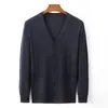 Erkek Sweaters Top Grade% 6.5% Yün Akıllı Örme Örtü Hardigan Ceket Bahar Sonbahar Moda V Yez Argyle Sweater