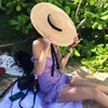 Femmes Summer Paille Hat Big Sun Visor Sun Sun Souverside Seaside Beach Hat Chapeau Paille de paille Holiday