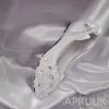 Sandali da 3 cm a spicchi bassi tallone fiore in pizzo sier cristallo raso scarpe da sposa per matrimoni bride ladies da festa della festa cerimonie in pizzo bianco scarpe