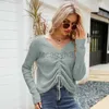 Women's Sweaters Outwear versatile top with drawstring irregular solid color knit shirt Sexy V-neck long sleeved sweater fashion T Shirt tops