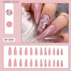 False Nails 24pcs Almond Pink False Nails with Star Pattern Nail Art Fake Nails Champagne Glitter Design Press on Nail Tips for Girls Women Y240419