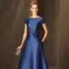 Navy Blue Simple Satin Mother Of The Bride Dresses With Short Sleeves Jewel Neck Women Formal Occasion Party Gowns Floor Length Long Wedding Guest Prom Dress CL3518