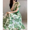 Abiti casual di base Donne Summer Leaf Stampa Chic Cintura elegante Abiti lunghi abiti lunghi Fashion V Neck Shor Slip Vacation Beach Dress Midi Vestitidos 240419