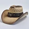 Berets Natural Strail Western Cowboy Sat для женщин Мужчины Лето Холлоу на пляже солнце