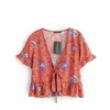 Women's Blouses Boho Queens Happie Women Bow Neck Floral Print Bohemian Blouse Kimono Short Sleeve Rayon Shirts Blusas Female Oversize