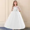 Elegant Princess Lace Dress Kids Flower Brodery Dresses For Girls Vintage Children for Christmas Party Red Ball Gown 240416