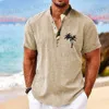 Chemises décontractées masculines Nouvelles chemises hawaïennes pour hommes Vêtements d'été à court top 3D Coconut Tr Appareil Vacation de vacances Mâle surdimensionné Henley Shirt T240419