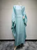 Vêtements ethniques Fashion Summer Satin Robe Abaya Robe Musulman Femmes Elegant Round Neck Bat Sleeve Lace Up Flowing Light Abaya Robe Dress Femme D240419