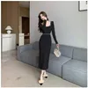 Casual Dresses Autumn Spring Slim Knitting Midi Dress for Women Fashion Solid Long Sleeve Sweater Vestidos Jumper Robe Clothes