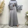 Ethic Ostrocie Długie sukienki z rękawami Abaya dla kobiet satynowe Sumne Summer Dubai muzułmańskie skromne szatę kimono Ramadan Islamski