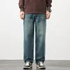 メンズジーンズの男性バギーパンツワイドレッグサマーストレートルーズフィットブルーグリーンデニムストリートウェアファッションポケットヴィンテージマン服