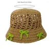 Berets Bowknot Fisherman Hat For Girl French Bonnet Handwoven Bucket Summer Vacations Picknics Elegant Hollowed